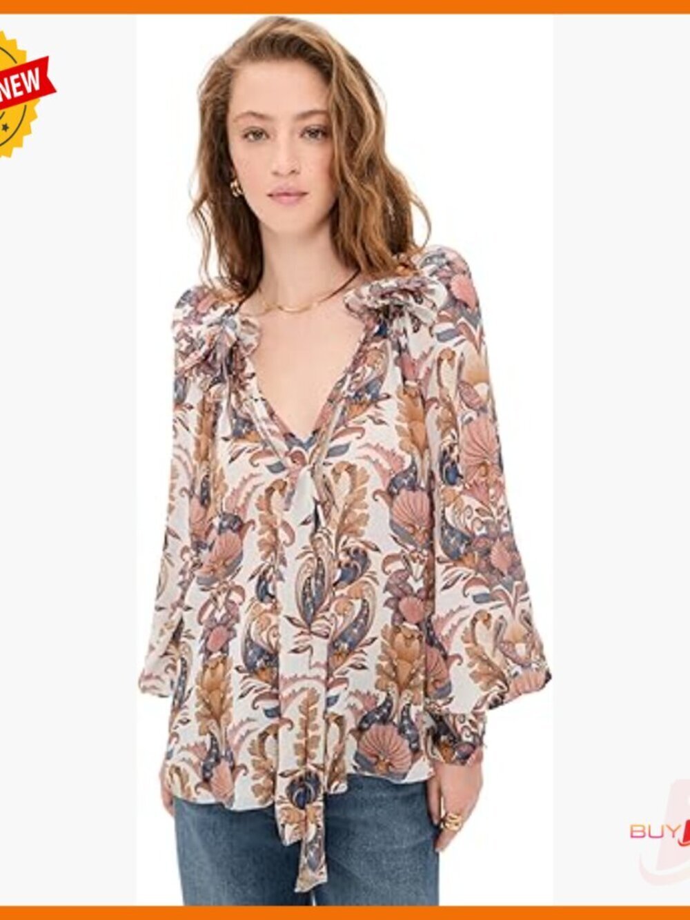 Long Sleeve V-Neck Blouse with Button Cuffs, Lightweight Crepe Fabric